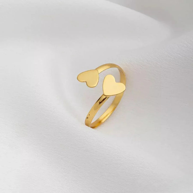 Anel Romance Coração Ajustável - Banhado a ouro 18K